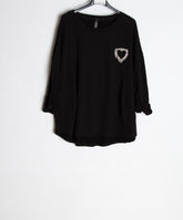 Sweatshirt med bling hjerte - Ingen returret - ITNOV24